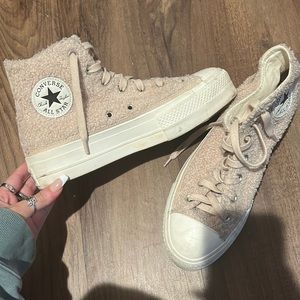 Sherpa “cozy club” high top platform Converse 9